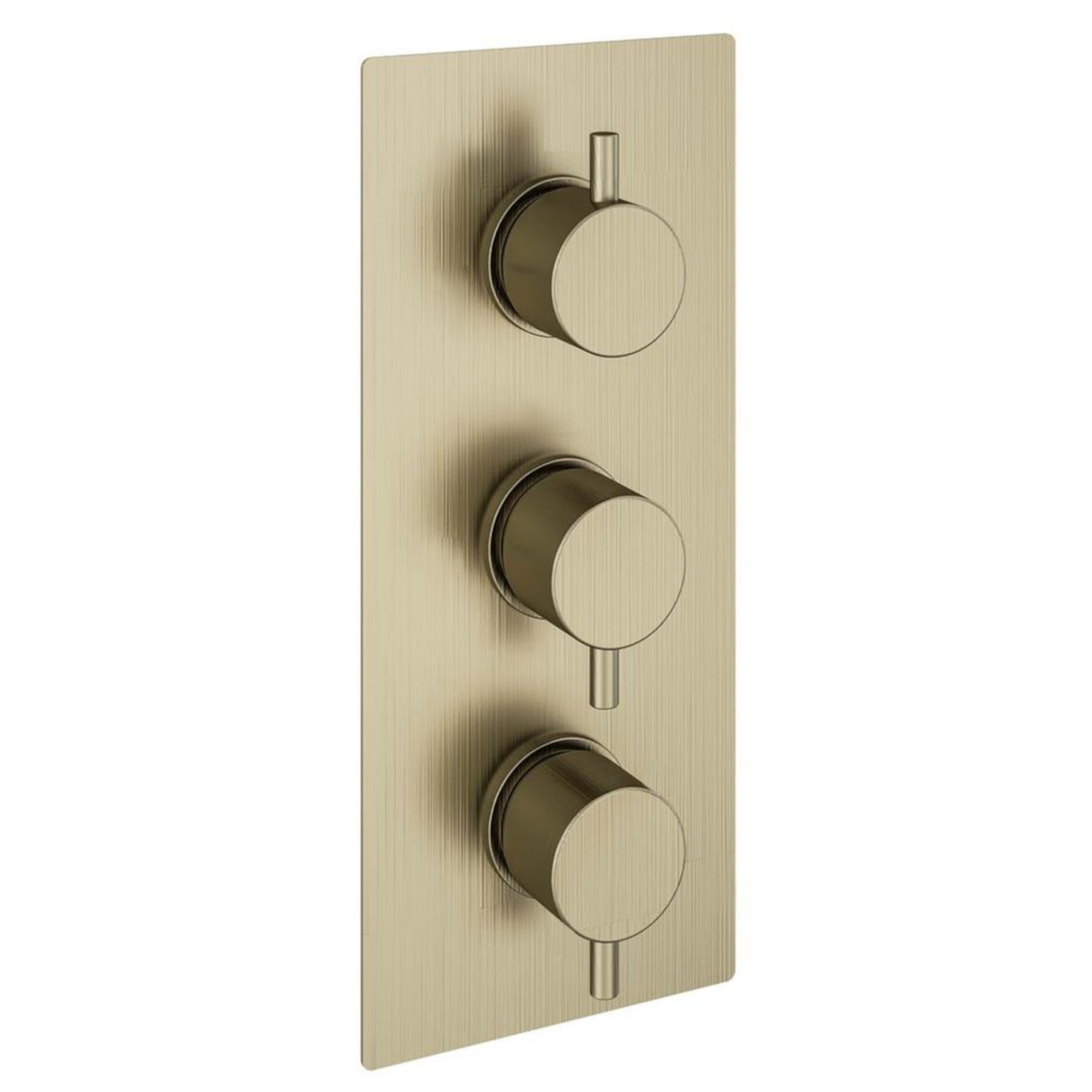 Naples contemporary round concealed thermostatic triple shower valve with 2 outlets - brushed brass